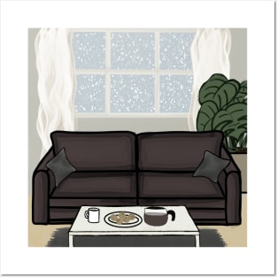 Living room in a snowy day Posters and Art